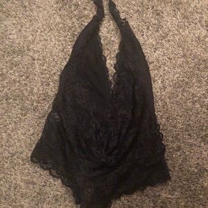 Lacey bodysuit w low v cut in front